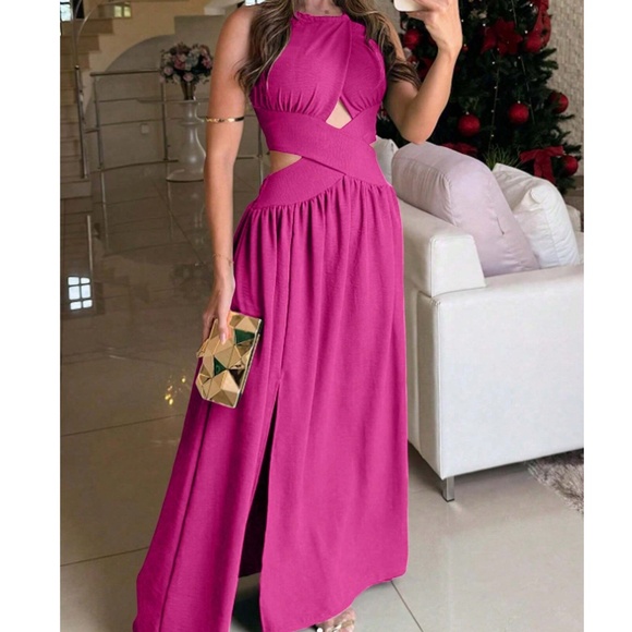 Luxe Cut out Tie Back Split Thigh Party Occasion Dress - Picture 2 of 10